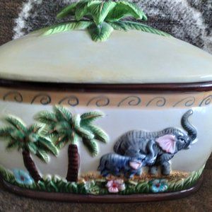 Vintage Porcelain Elephant Square Bowl With Lid